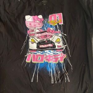 Hello Kitty Black Tee with Pink and Blue Graphics